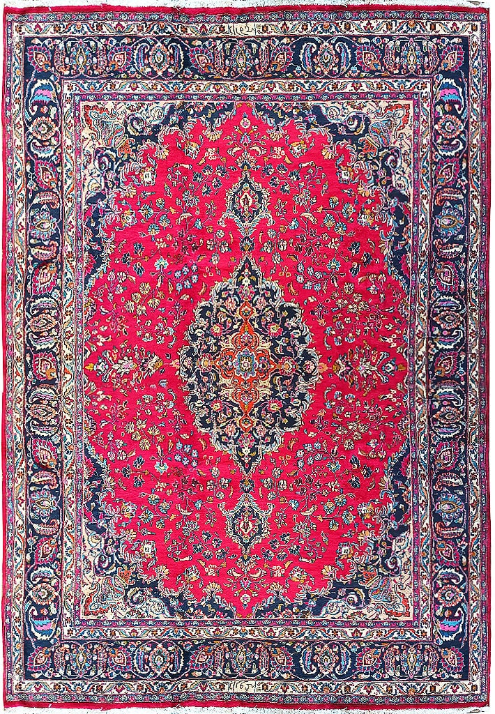Large Persian Traditional Wool Rug 9.5 x 13.7 Bright Red Blue Signed (1 of 10)