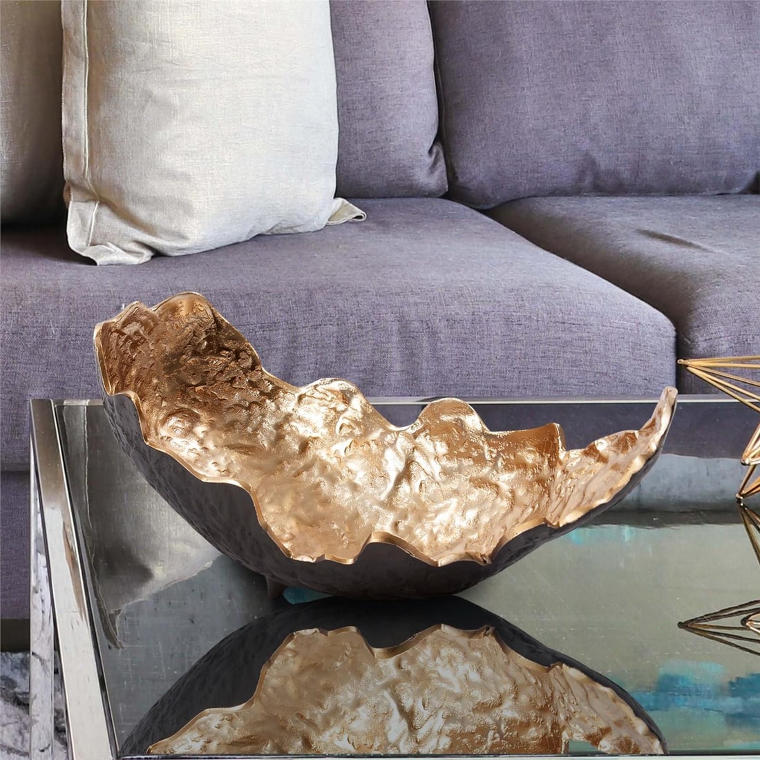 Howard Elliott Unique Hand-Cast Canoe Tray Aluminum Gold Interior (1 of 6)