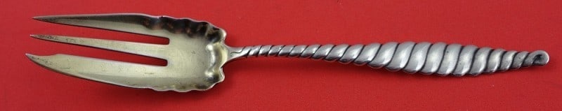 Gold Washed Sterling Pastry Fork 6.25 Inch Oval Twist Pattern by Whiting (1 of 3)