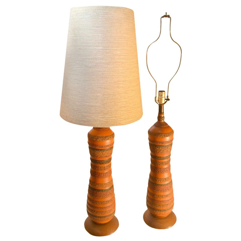 Elegant Pair of Brown Textured Ceramic Table Lamps 39.38in (1 of 3)