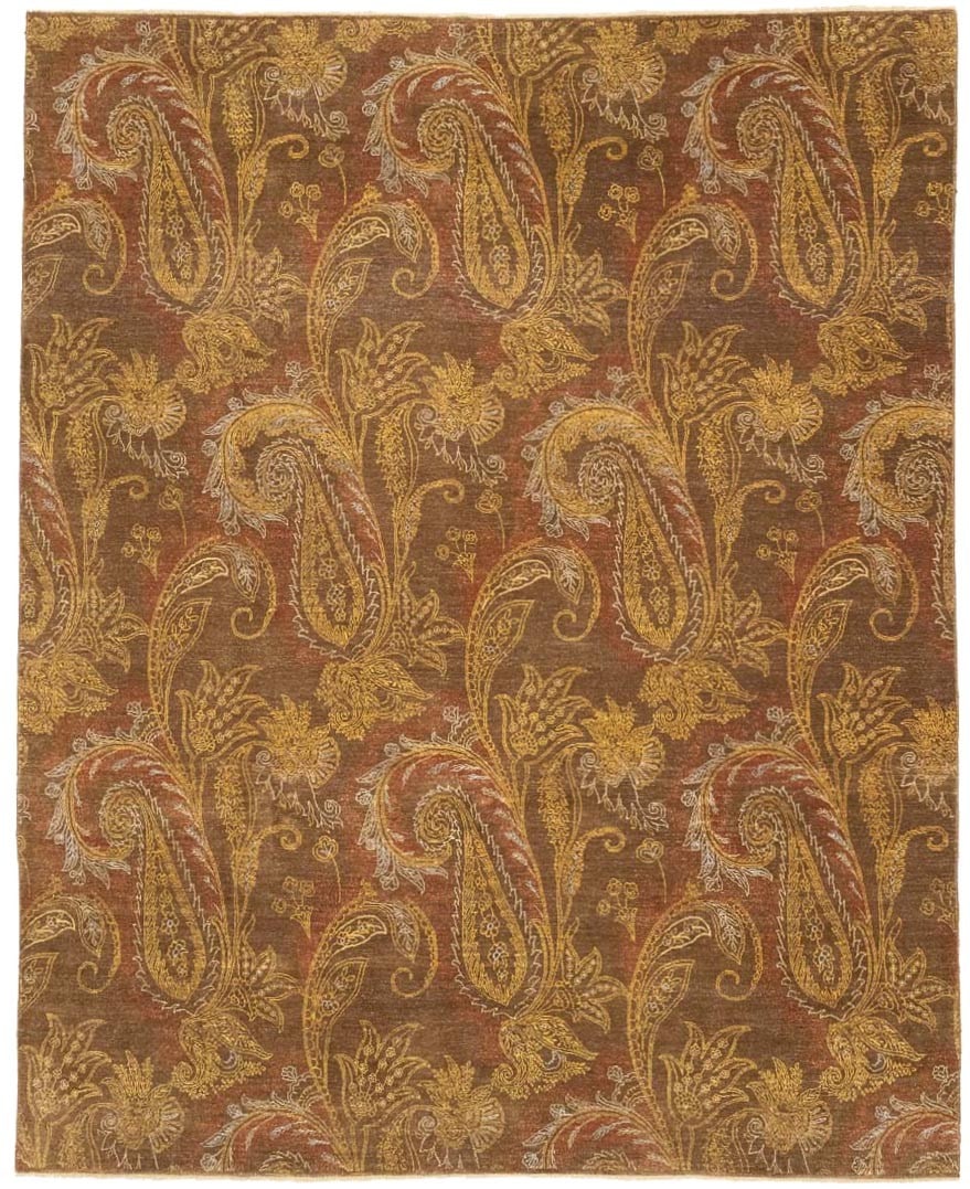 Hand-Knotted Wool Area Rug With Modern Floral Pattern 8'0 x 10'0: Hand-Knotted Wool Area Rug With Modern Floral Pattern 8'0 x 10'0 This hand-knotted 8x10 area rug features a modern floral design in rust, mustard, gold, brown, tan, and ivory tones. Crafted from wool,