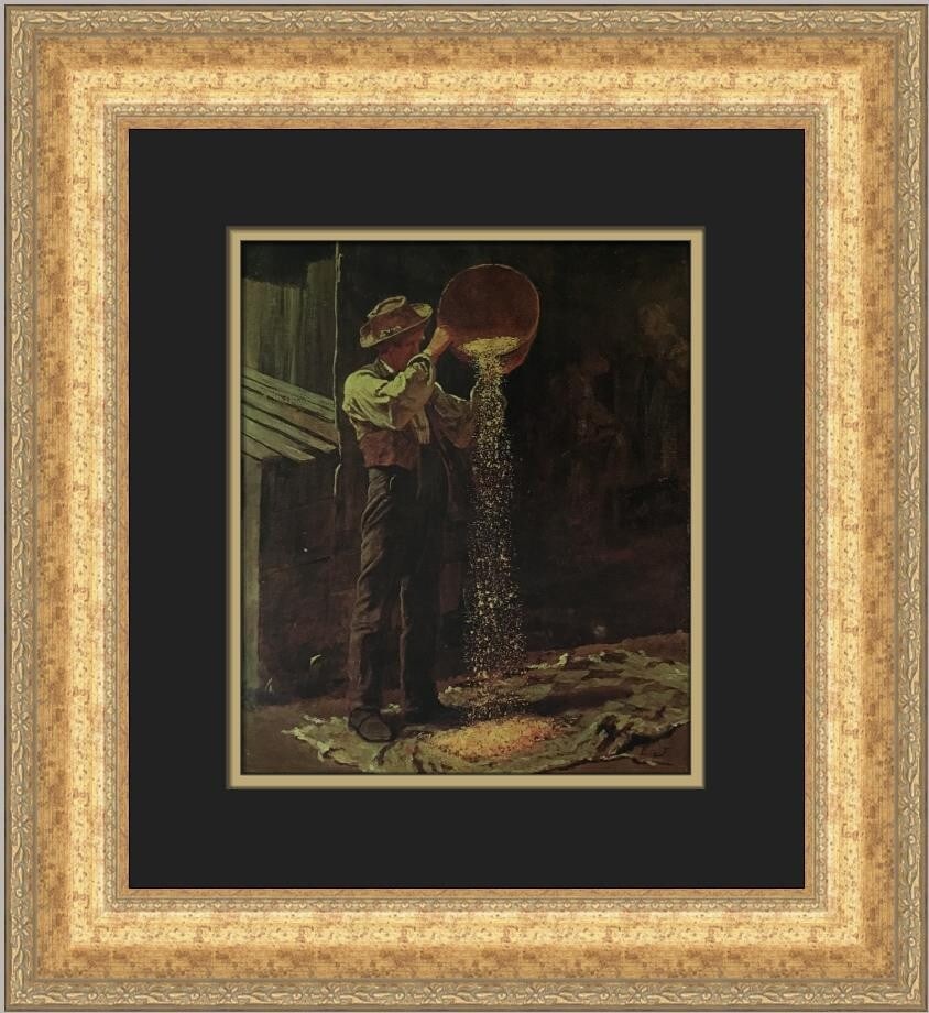 Eastman Johnson Winnowing Grain Print Custom Framed Art 1978: Eastman Johnson Winnowing Grain Print Custom Framed Art 1978 This captivating custom framed print titled "Winnowing Grain" by Eastman Johnson captures the essence of realism through its intricate deta