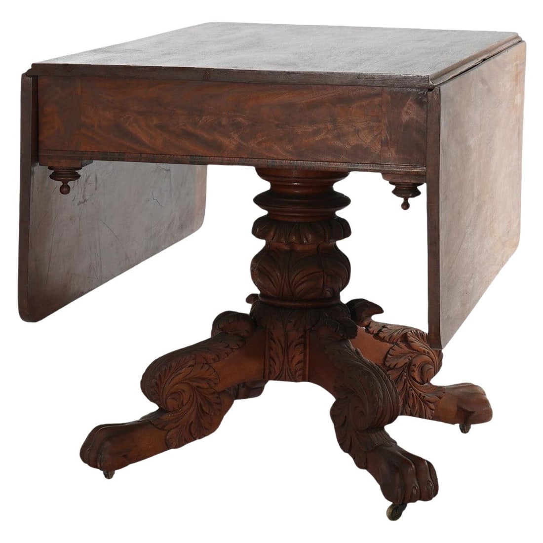 Antique Neoclassical Carved Flame Mahogany Drop Leaf Table c1880 (1 of 14)