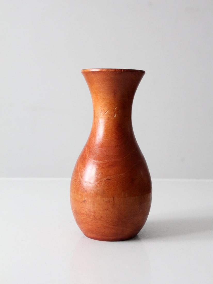 Hand-Turned Vintage Wooden Vase Full-Bodied Form 10 Inch Height (1 of 9)