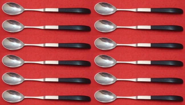 Lunt Contrast Sterling Silver Iced Tea Spoon Set of 12 7 3/4" (1 of 5)