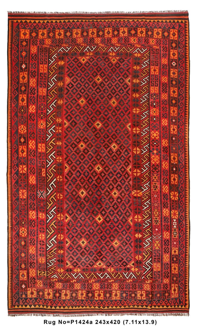 7.2 x 13.9 Tirbal Afghan Wool Flat Weave Rug Handcrafted in Afghanistan (1 of 8)