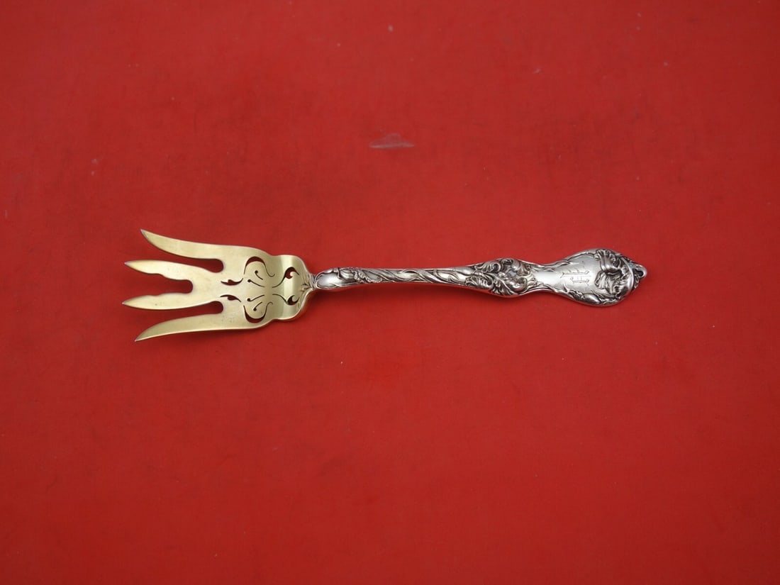 Reed & Barton Les Cinq Fleurs Sterling Silver Beef Fork Gold Wash 6 7/8" (1 of 2)