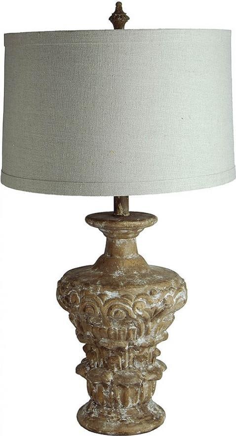 Provence Home Ivory Table Lamp 28 Inch Carved Wood Yellow Finish (1 of 2)