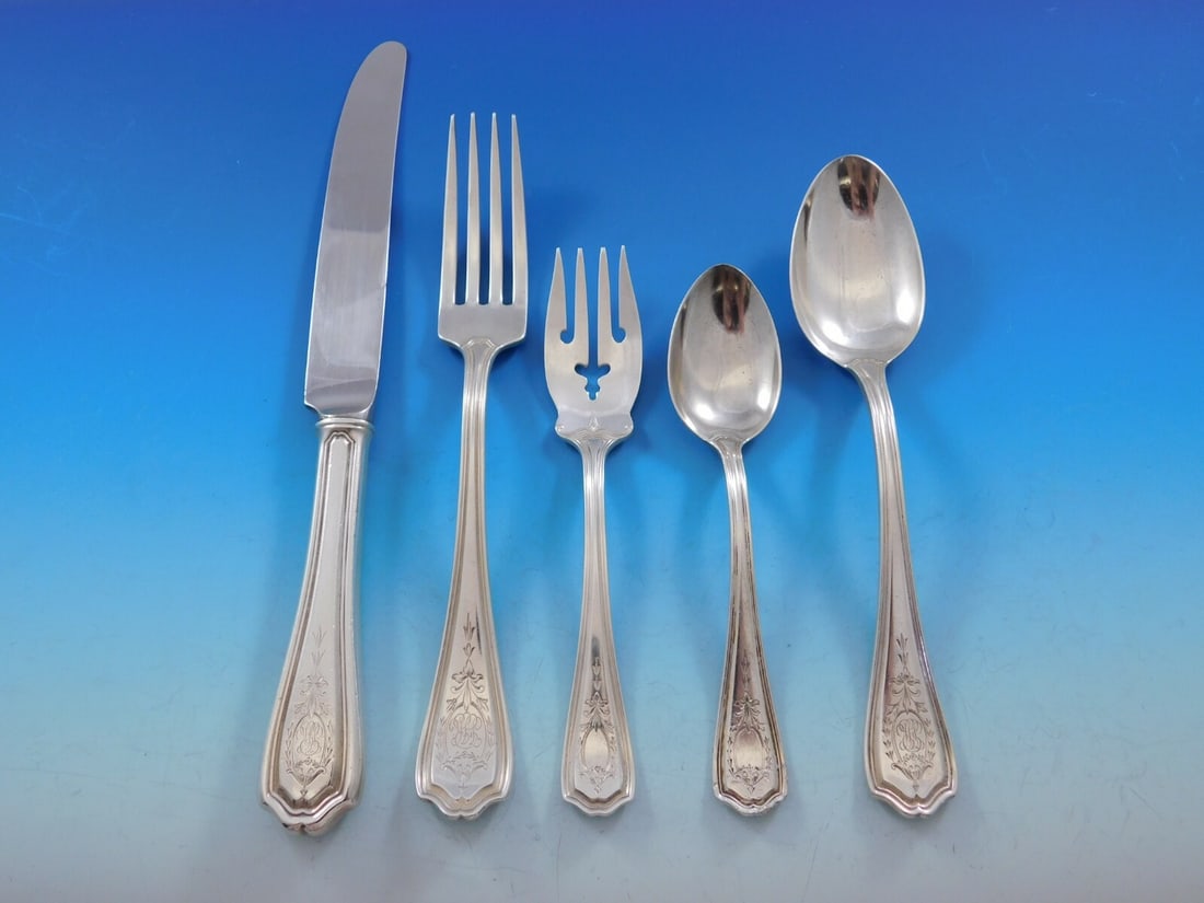 Reed & Barton Hepplewhite Engraved Sterling Silver Flatware Set 34 pcs (1 of 8)