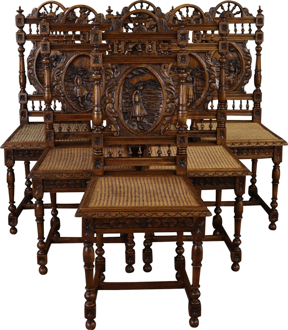 Antique Brittany Style Cane Dining Chairs from France 1890: Antique Brittany Style Cane Dining Chairs from France 1890 This set of Vintage Cane Dining Chairs from France showcases exquisite craftsmanship from the Brittany style, dating back to 1890. Constructe