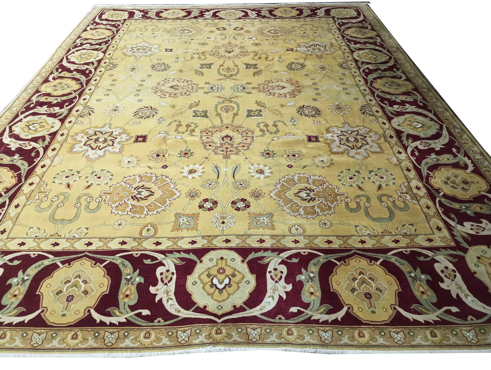 10 x 13.5 Hand-Knotted Agra Rug Gold Burgundy Wool Luxury (1 of 8)