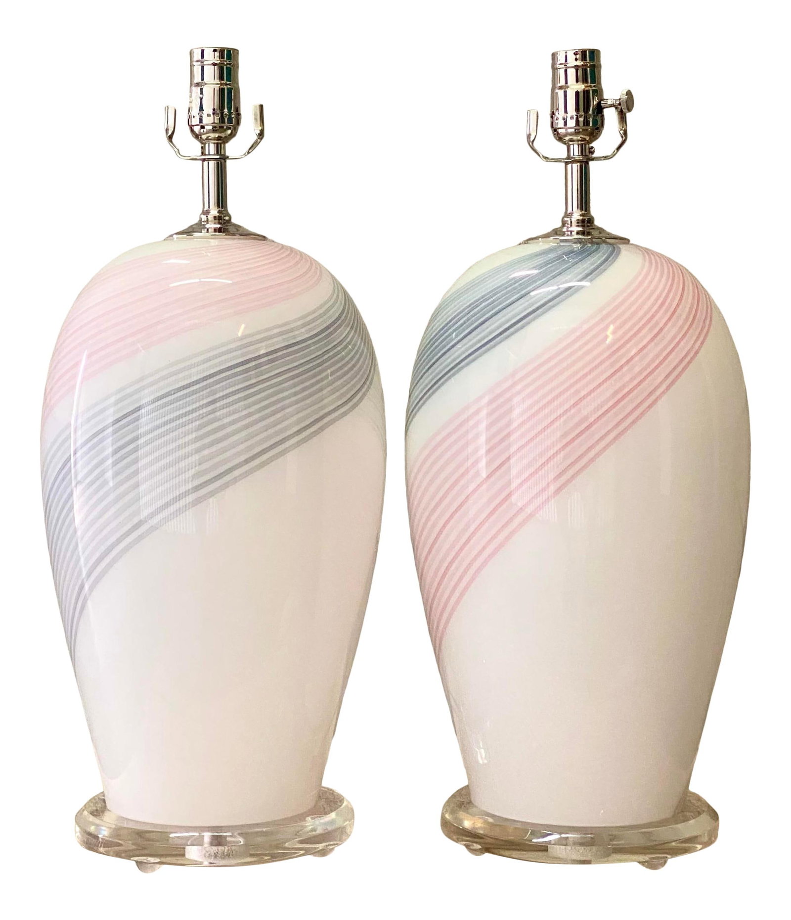 Restored Vintage Murano Glass Lamps with Pink Grey Swirl Design (1 of 6)