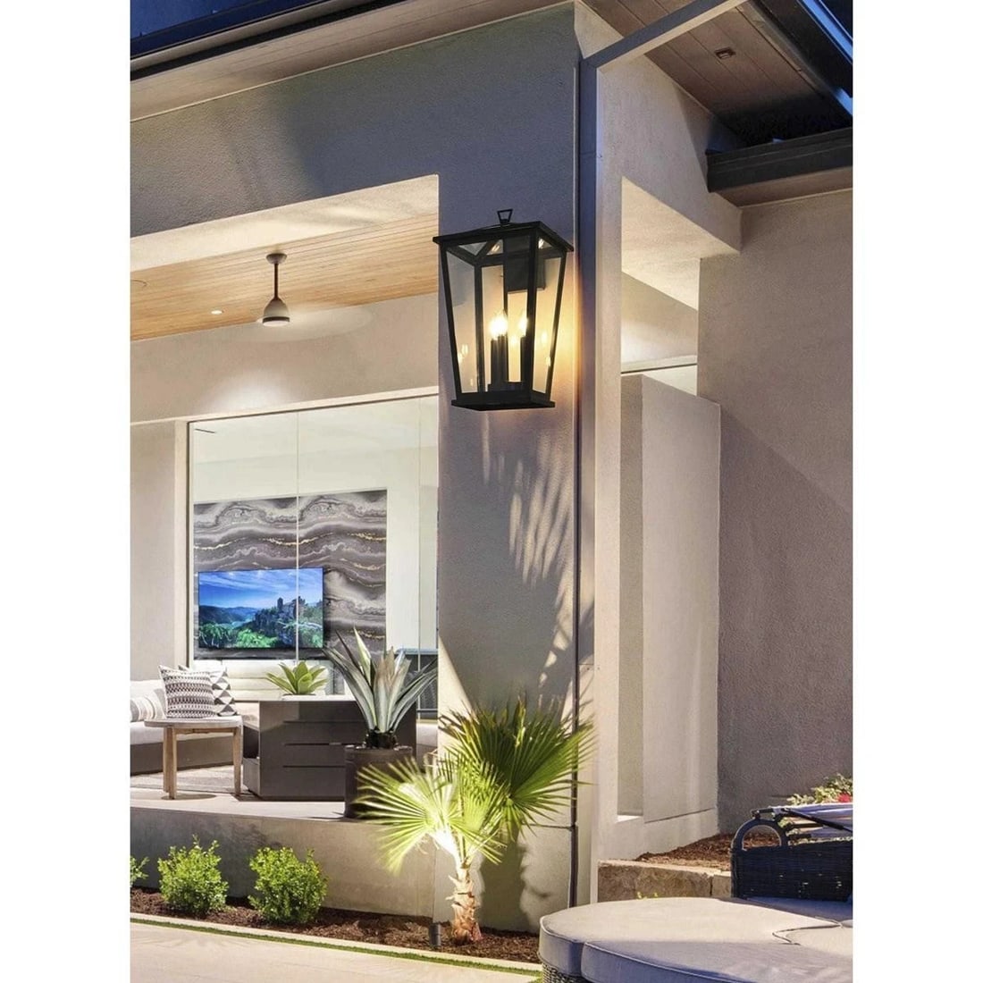 Berks Black Outdoor Wall Sconce 22 Inch Clear Glass 3 Light Fixture (1 of 9)