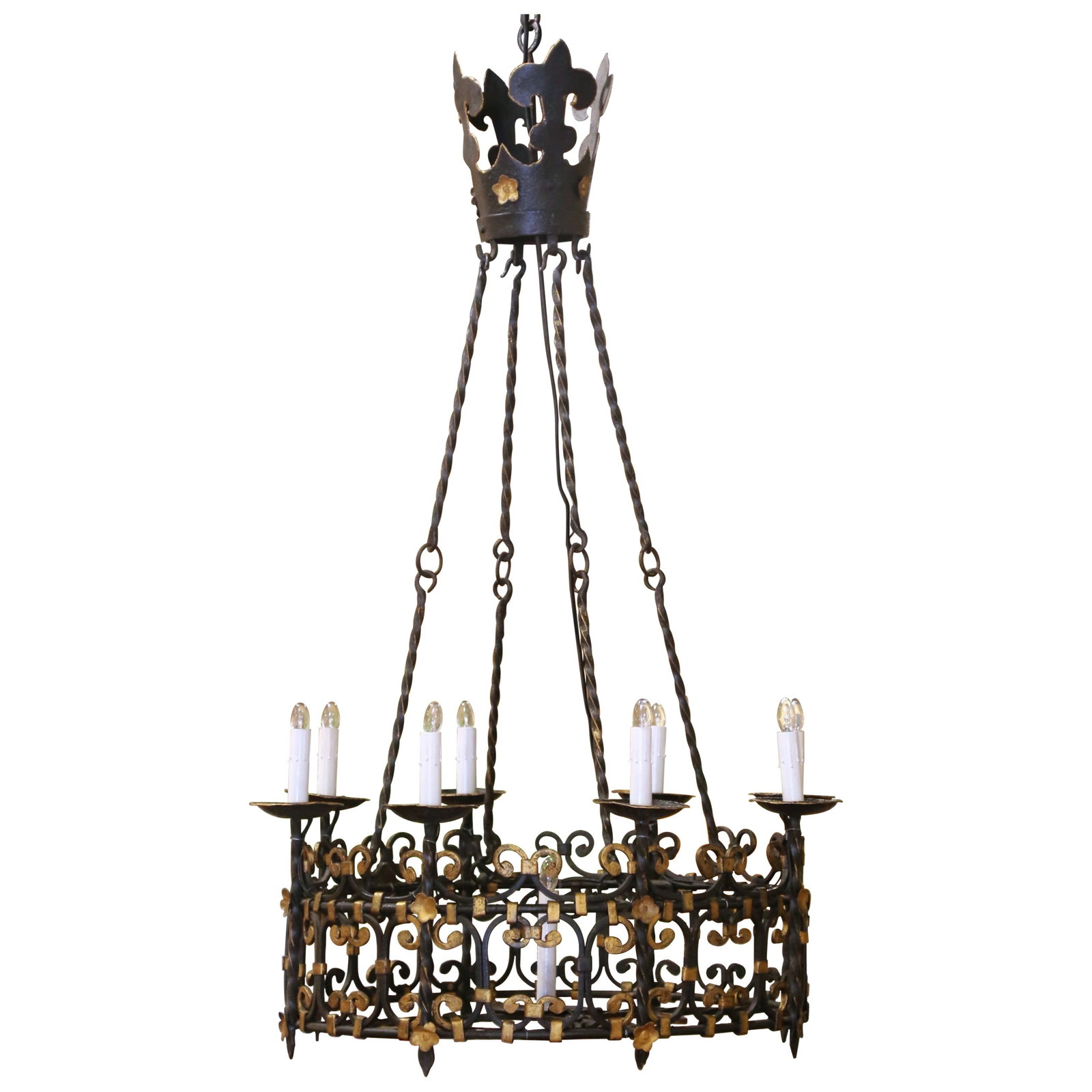 Mid-19th Century French Gothic Wrought Iron Chandelier with Gilt Accents (1 of 9)