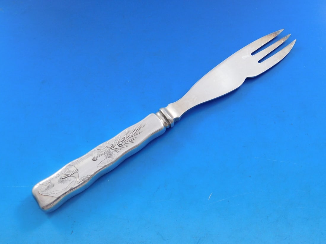 Tiffany Sterling Silver Lap Over Edge Melon Fork Knife Mushrooms 8 1/8 (1 of 6)