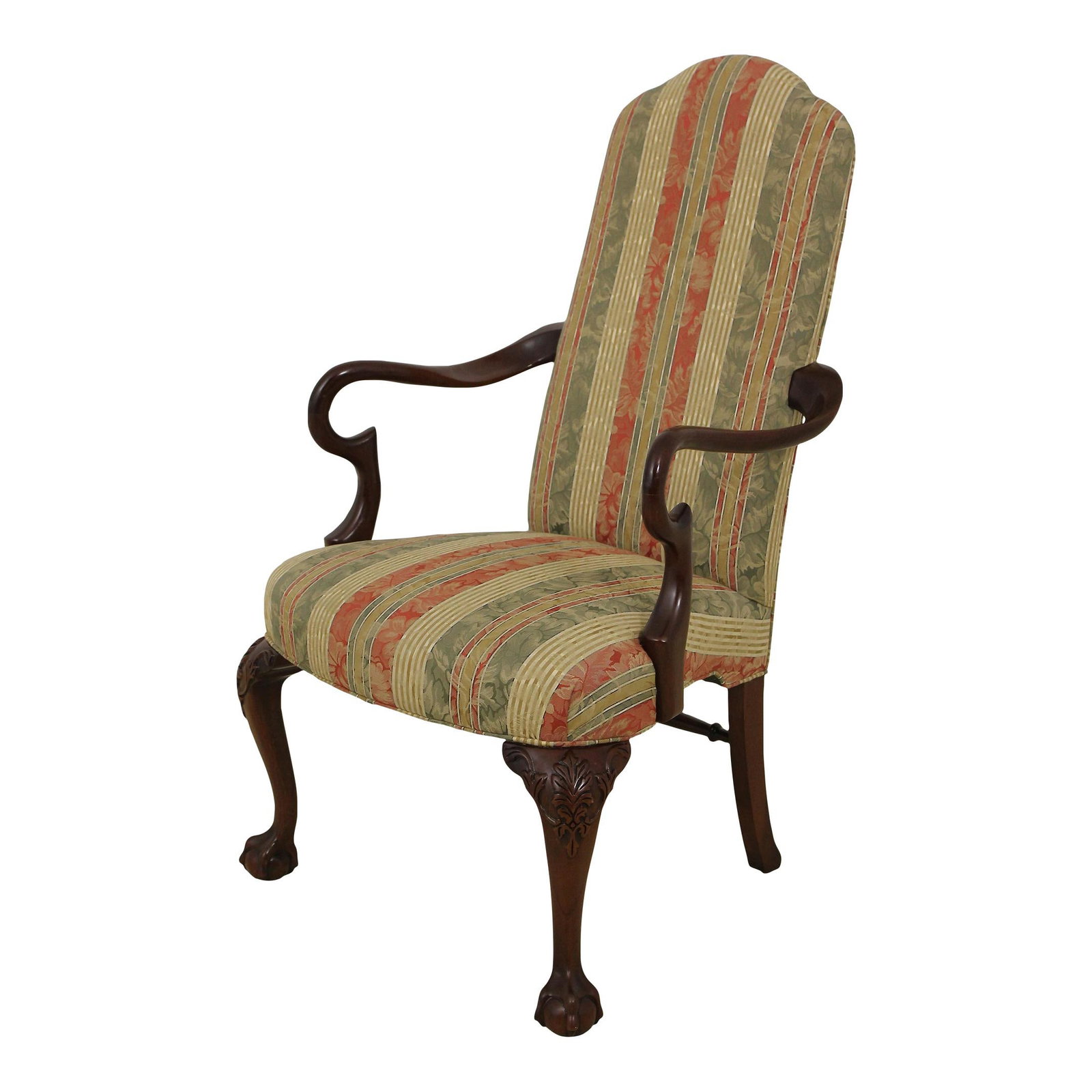 Southwood Mahogany Armchair with Ball & Claw Feet and Damask Upholstery (1 of 10)