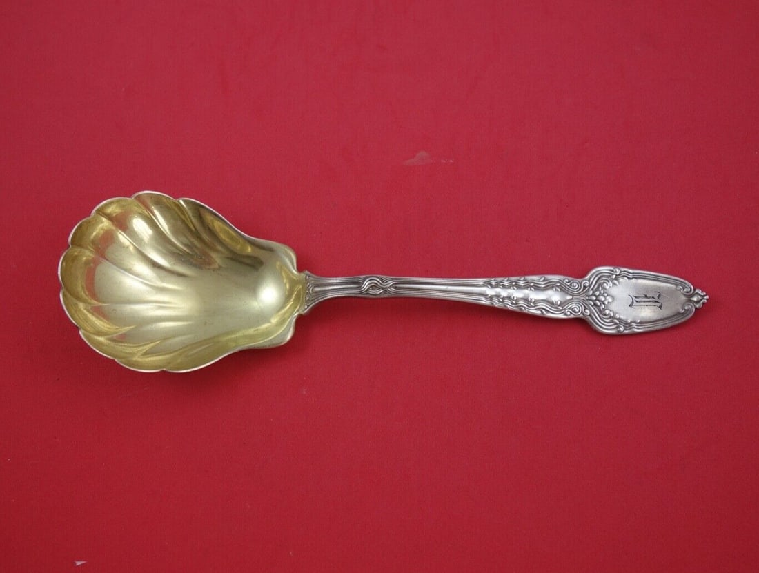Tiffany & Co. Broom Corn Sterling Silver Berry Spoon 9 1/4 Gold Wash Shell (1 of 2)