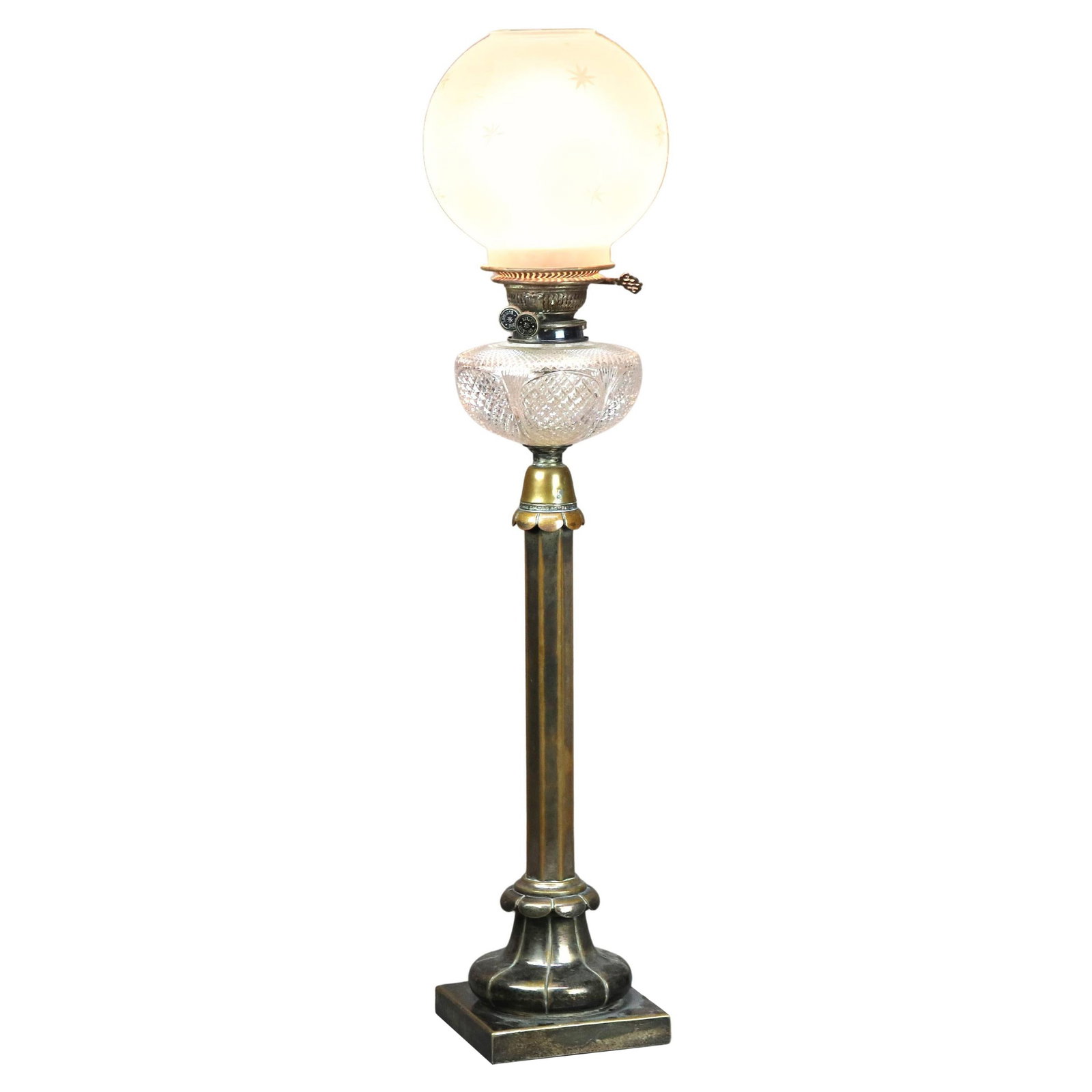 Empire Style Bronze and Cut Glass Electrified Oil Lamp Circa 1840 (1 of 9)