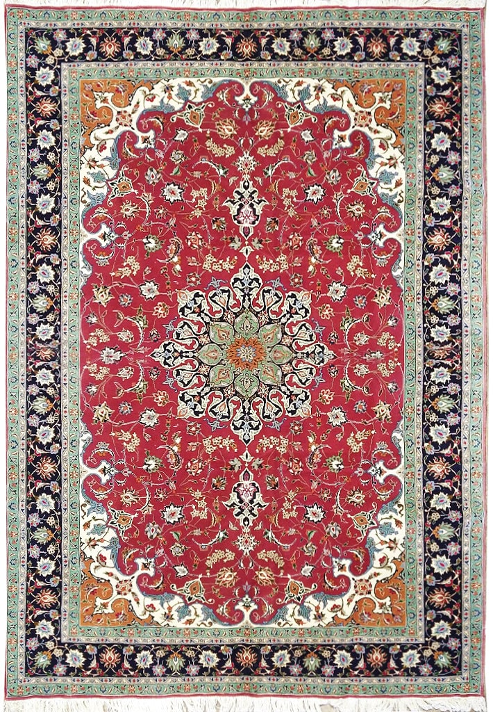 7 x 10 Authentic Persian Tabriz Rug Wool Silk Finer Quality: 7 x 10 Authentic Persian Tabriz Rug Wool Silk Finer Quality Free continental US Shipping Experience the elegance of this authentic Persian Tabriz rug, measuring 7 x 10 feet and expertly crafted with a