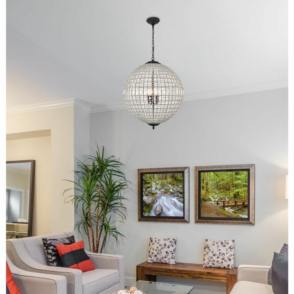 Olivia 5-Light Modern Globe Chandelier in Dark Bronze With Crystal Accents 33.5" (1 of 10)