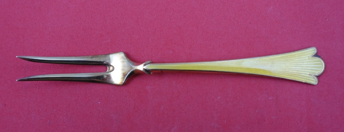 Th. Olsens Lilje Sterling Silver Pickle Fork Vermeil Enameled Yellow 5 3/8" (1 of 2)