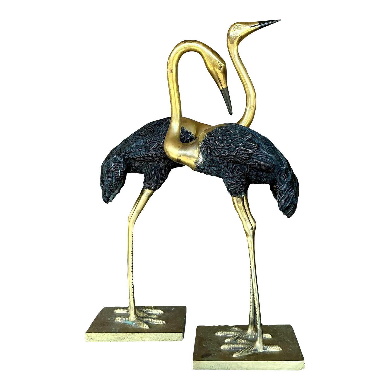 Vintage Brass and Pewter Crane Sculpture Pair for Home Decor (1 of 10)