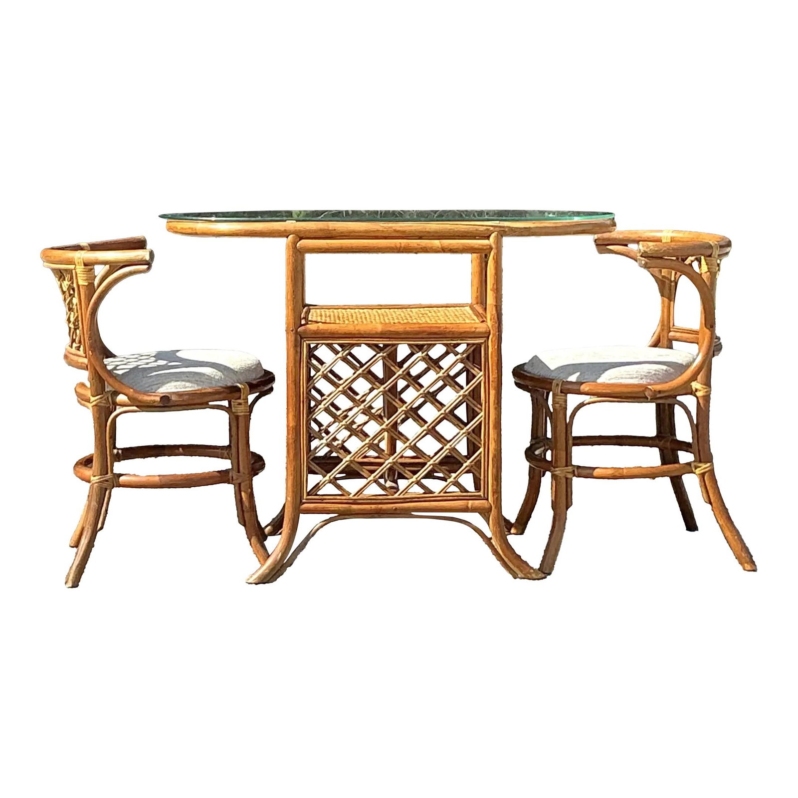 Vintage Coastal Rattan Hollywood Set of 3 Chic Design: Vintage Coastal Rattan Hollywood Set of 3 Chic Design Elevate your space with this Vintage Coastal Bent Rattan Hollywood Set of 3, which combines effortless glamour with breezy sophistication. The bea