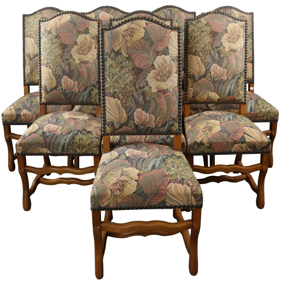 Vintage French Oak Dining Chairs Set with Floral Design 1930 (1 of 10)