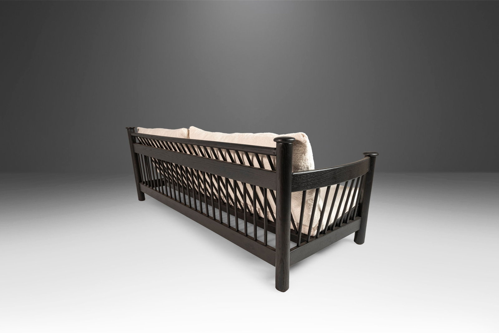 Bespoke 1970s Ebonized Barrel Back Sofa in White Boucle (1 of 10)