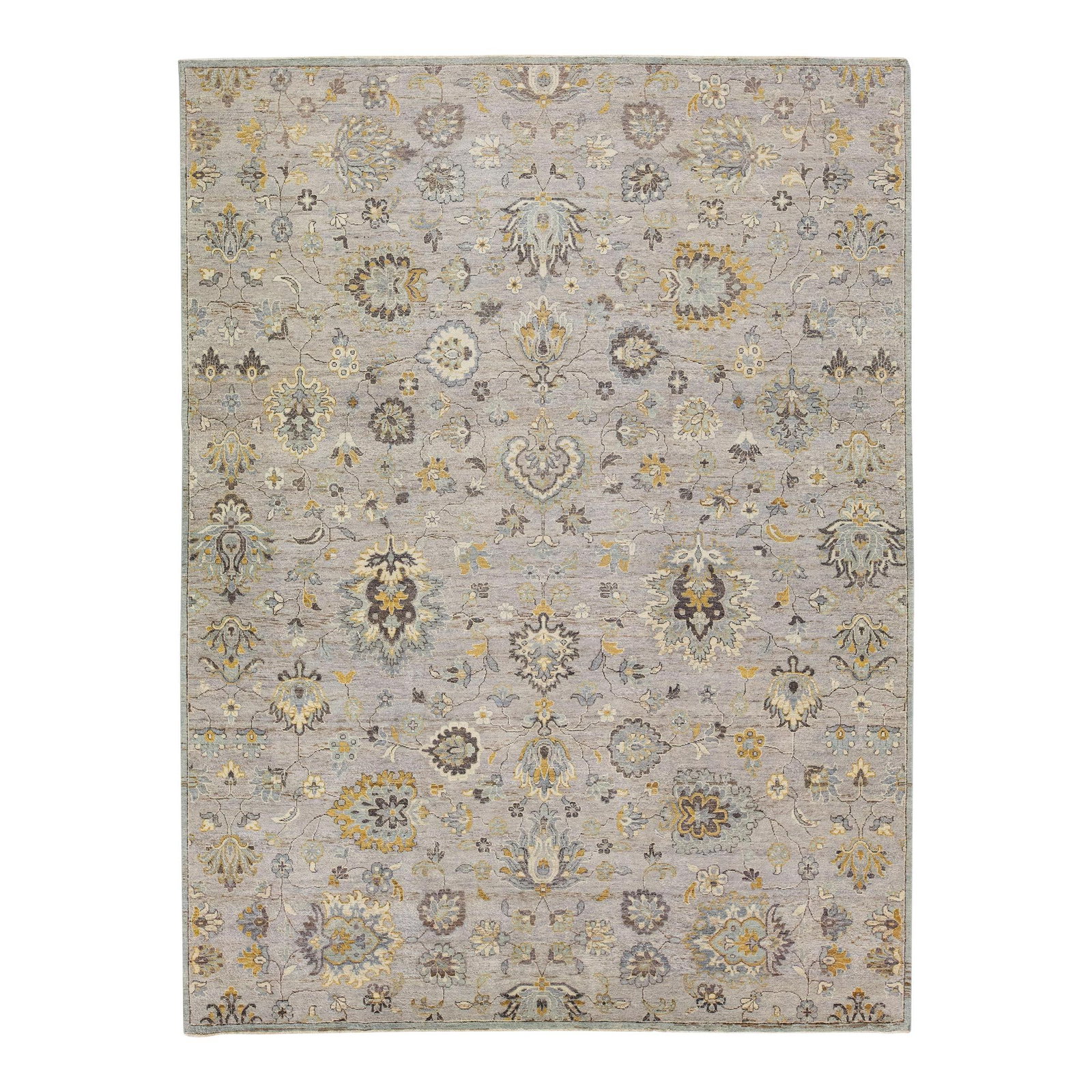 2010s Floral Modern Tabriz Handmade Wool Rug Gray 9' x 11'11: 2010s Floral Modern Tabriz Handmade Wool Rug Gray 9' x 11'11 Experience the blend of traditional craftsmanship and modern design with this exquisite handmade Indian wool rug. Part of the Artisan Line,