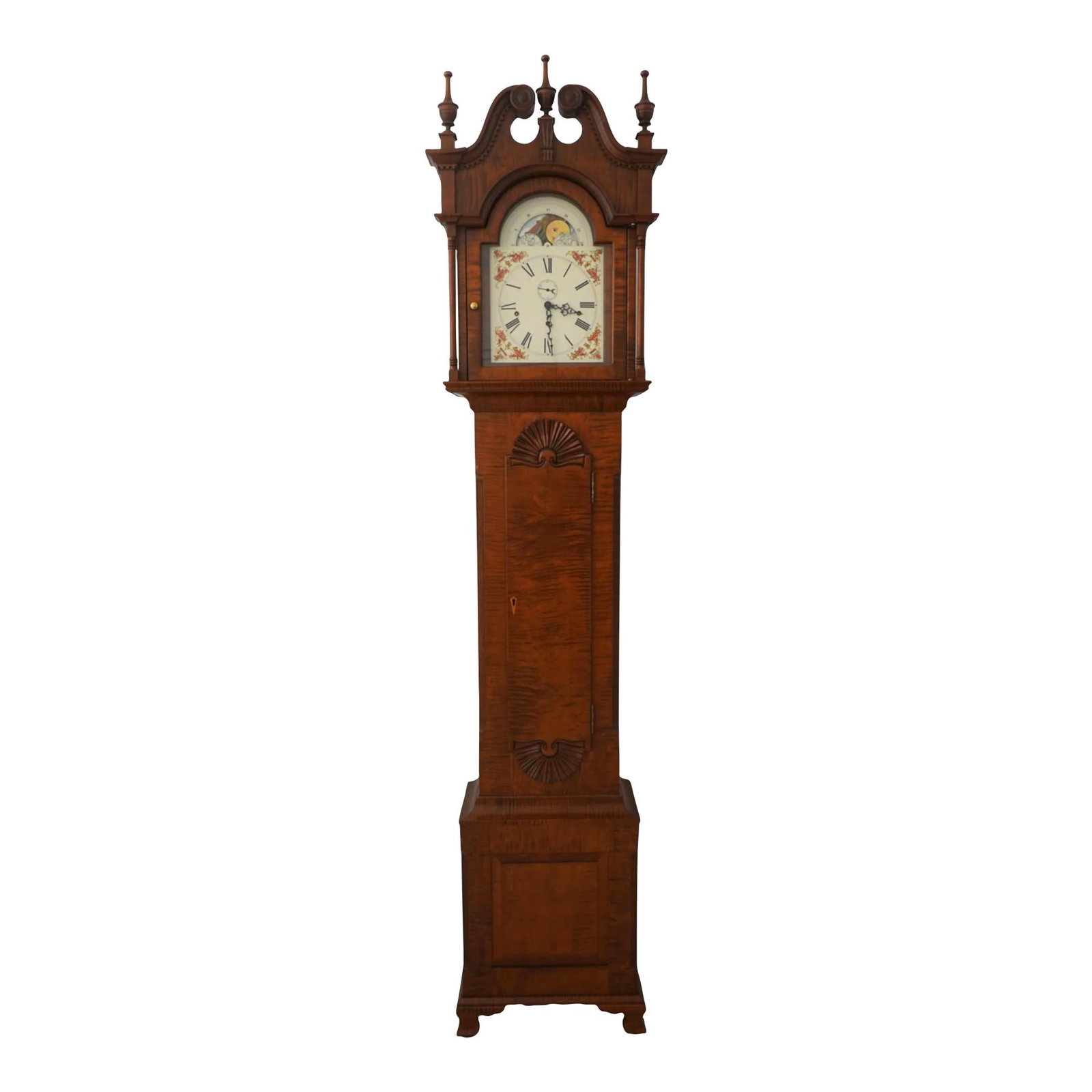 Chippendale Style Tiger Maple Grandfather Clock with Moon Dial (1 of 10)