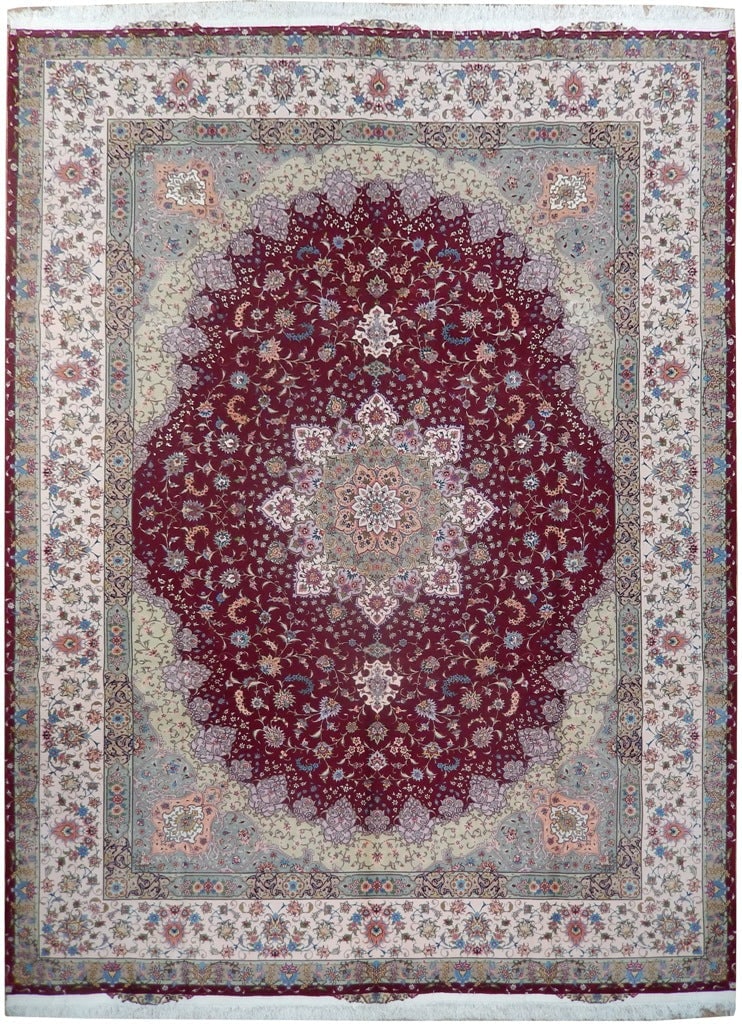 Persian Tabriz Rug 9.9 x 13 Handmade Iran Wool Silk on Silk 500 KPSI: Persian Tabriz Rug 9.9 x 13 Handmade Iran Wool Silk on Silk 500 KPSI Free continental US Shipping This authentic Persian Tabriz rug features a super high-quality, hand-knotted construction from Iran.