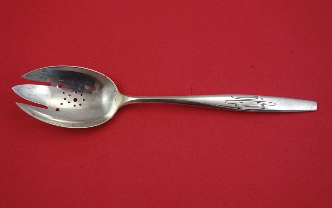 Kirk Signet Sterling Silver Pierced Serving Spoon 8 5/8 Inch Monogrammed (1 of 3)