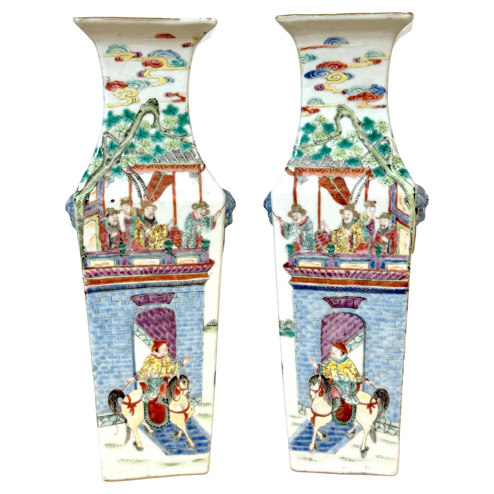 Pair of 19th Century Mandarin Palette Vases Chinese Export Porcelain (1 of 16)