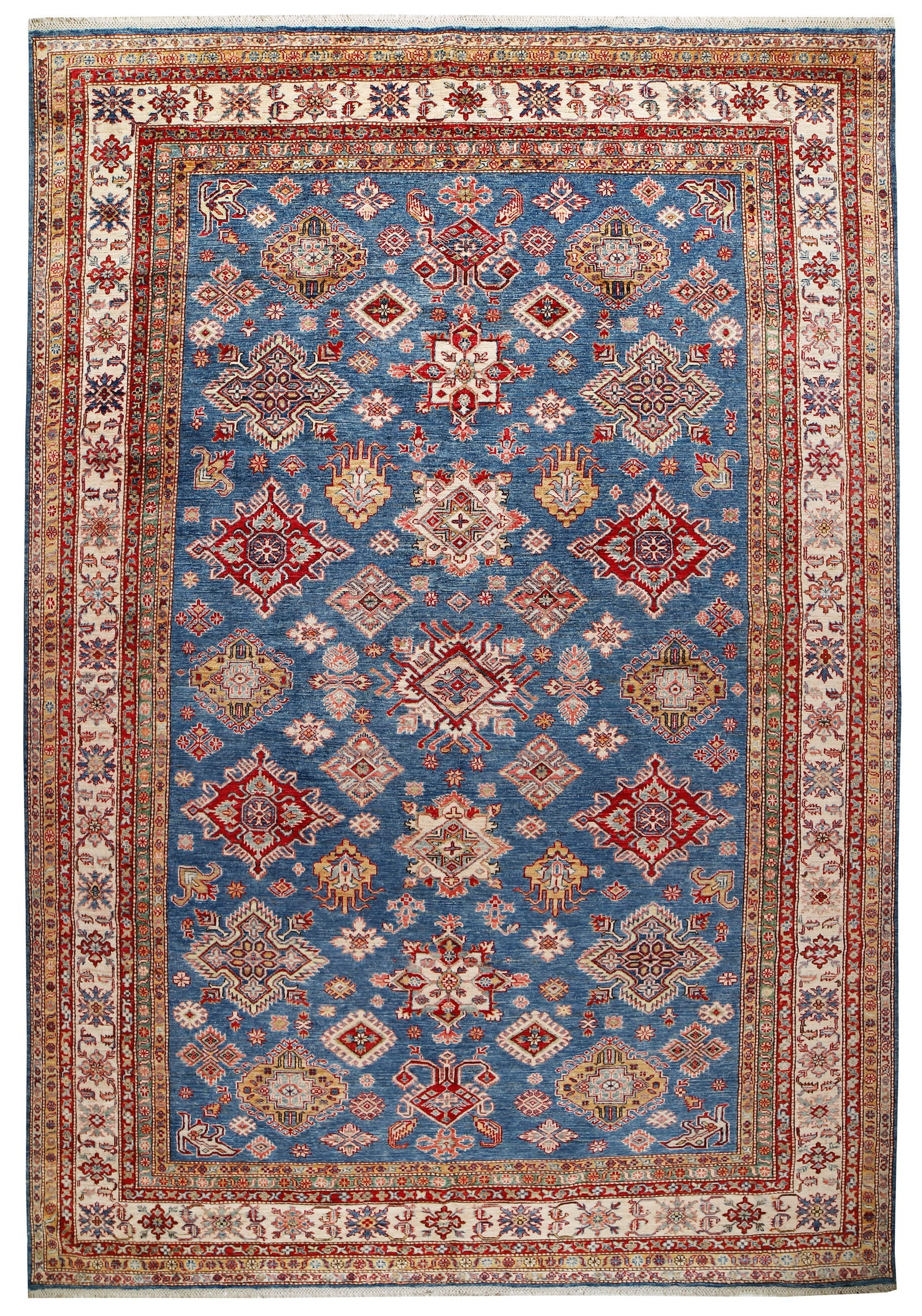 Hand-Knotted 10 x 15 Blue Ghazni Wool Rug Ziegler Design: Hand-Knotted 10 x 15 Blue Ghazni Wool Rug Ziegler Design Free continental US Shipping Transform your living space with this stunning 10' x 15' hand-knotted rug, crafted from exquisite fine Ghazni wool