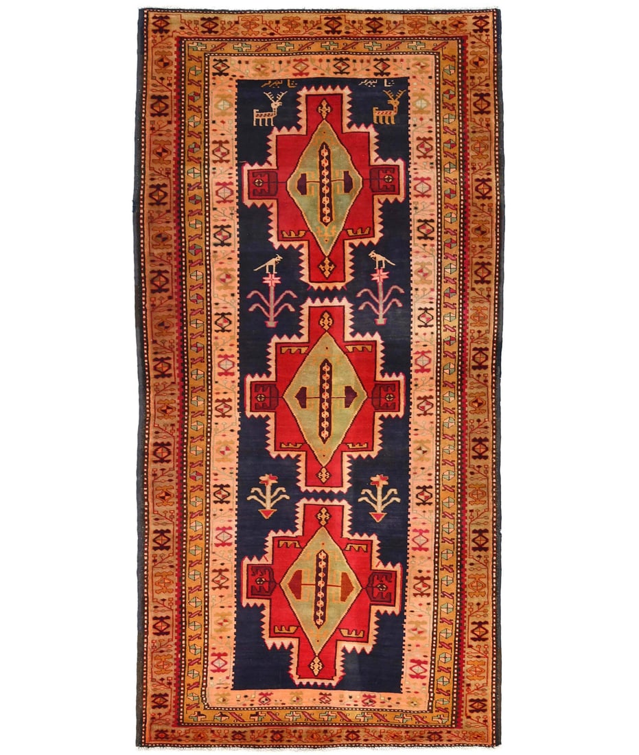 Hand-Knotted Wool Vintage Runner Tribal Geometric Pattern 4'11 x 10'5 Rug: Hand-Knotted Wool Vintage Runner Tribal Geometric Pattern 4'11 x 10'5 Rug Enhance your space with this stunning Handmade Vintage Oriental Runner Rug featuring a vibrant tribal design. Measuring approx