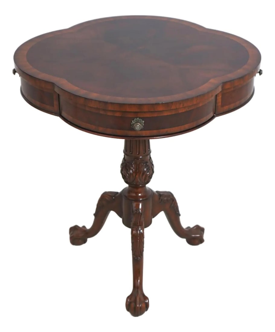 Chippendale Style Mahogany Clover Top Lamp Table with Ball Claw Feet (1 of 10)