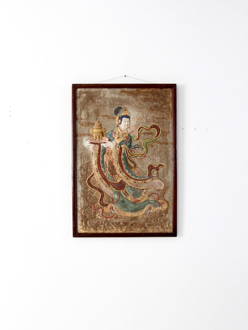 Vintage Chinese Plaster Wall Sculpture Female Deity 33 x 22.25 (1 of 11)