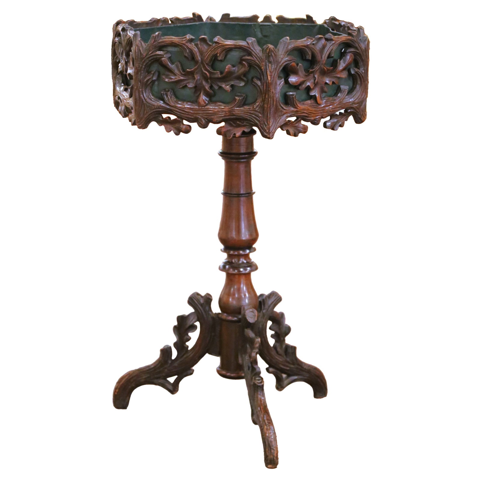 French Black Forest Walnut Plant Stand with Octagonal Zinc-Lined Jardiniere (1 of 9)