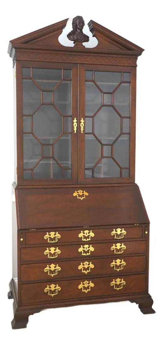 Chippendale Style Secretary Desk in Reddish Mahogany with Brass Hardware (1 of 10)