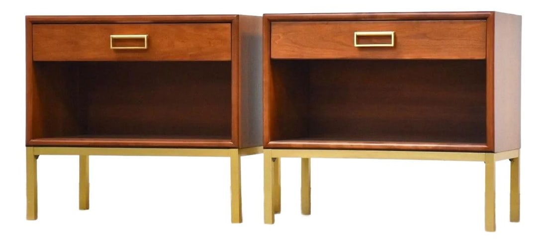 Mid Century Kipp Stewart Cherry Nightstands Pair 1959 Brass Accents (1 of 9)