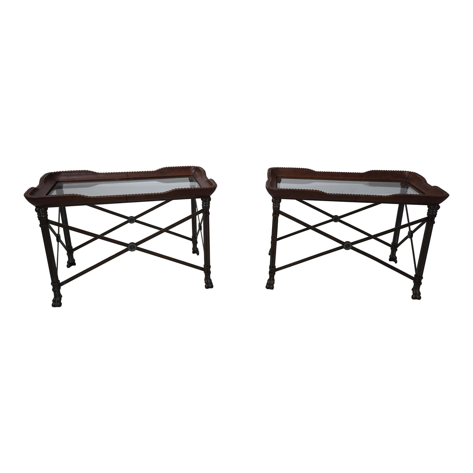 Maitland Smith Inspired Pair of Bronze Finish Iron Base Lamp Tables (1 of 10)