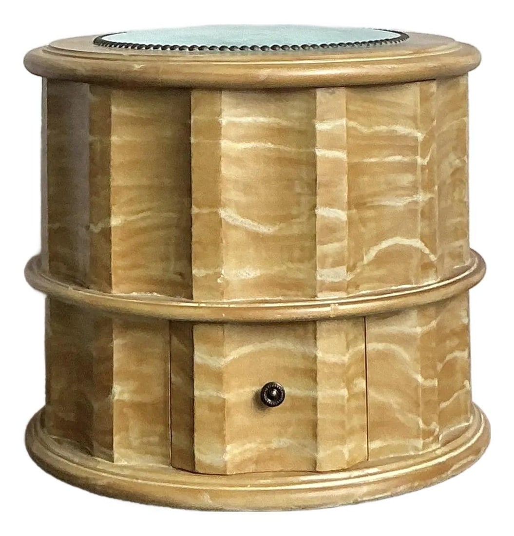 Hand Painted Regency Style Blue Upholstered Columnar Low Stool (1 of 5)