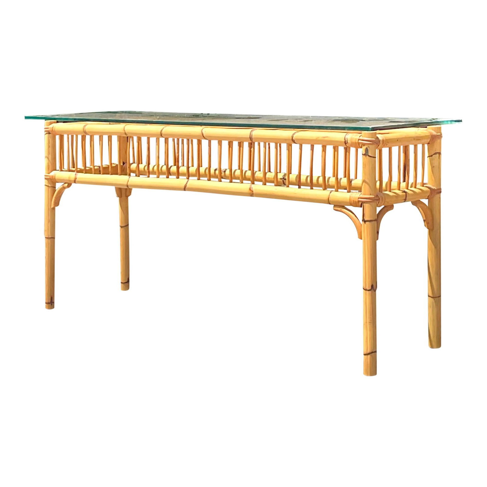 Vintage Coastal Bamboo Console Table with Glass Top (1 of 10)