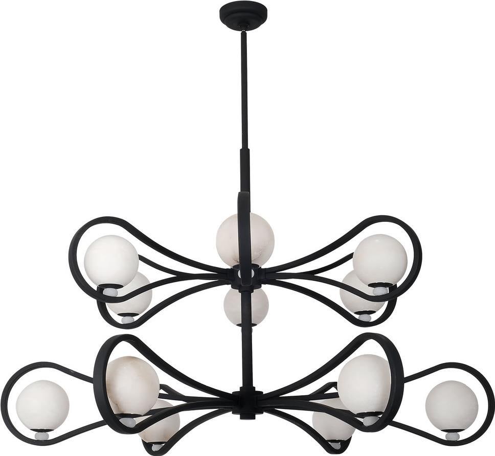 Kalco Elliptical LED Pendant Matte Black Alabaster Glass 2-Tier (1 of 1)
