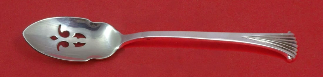 Tuttle Onslow Sterling Silver Pierced Olive Spoon 5 3/4 Custom Made: Tuttle Onslow Sterling Silver Pierced Olive Spoon 5 3/4 Custom Made This exquisite serving spoon features the elegant Onslow pattern by Tuttle, crafted from high-quality sterling silver. Measuring 5 3