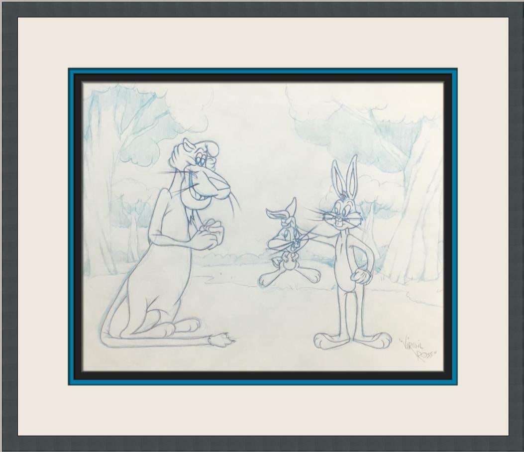 Original Signed Production Drawing Bugs Bunny Peter Puma by Virgil Ross (1 of 3)
