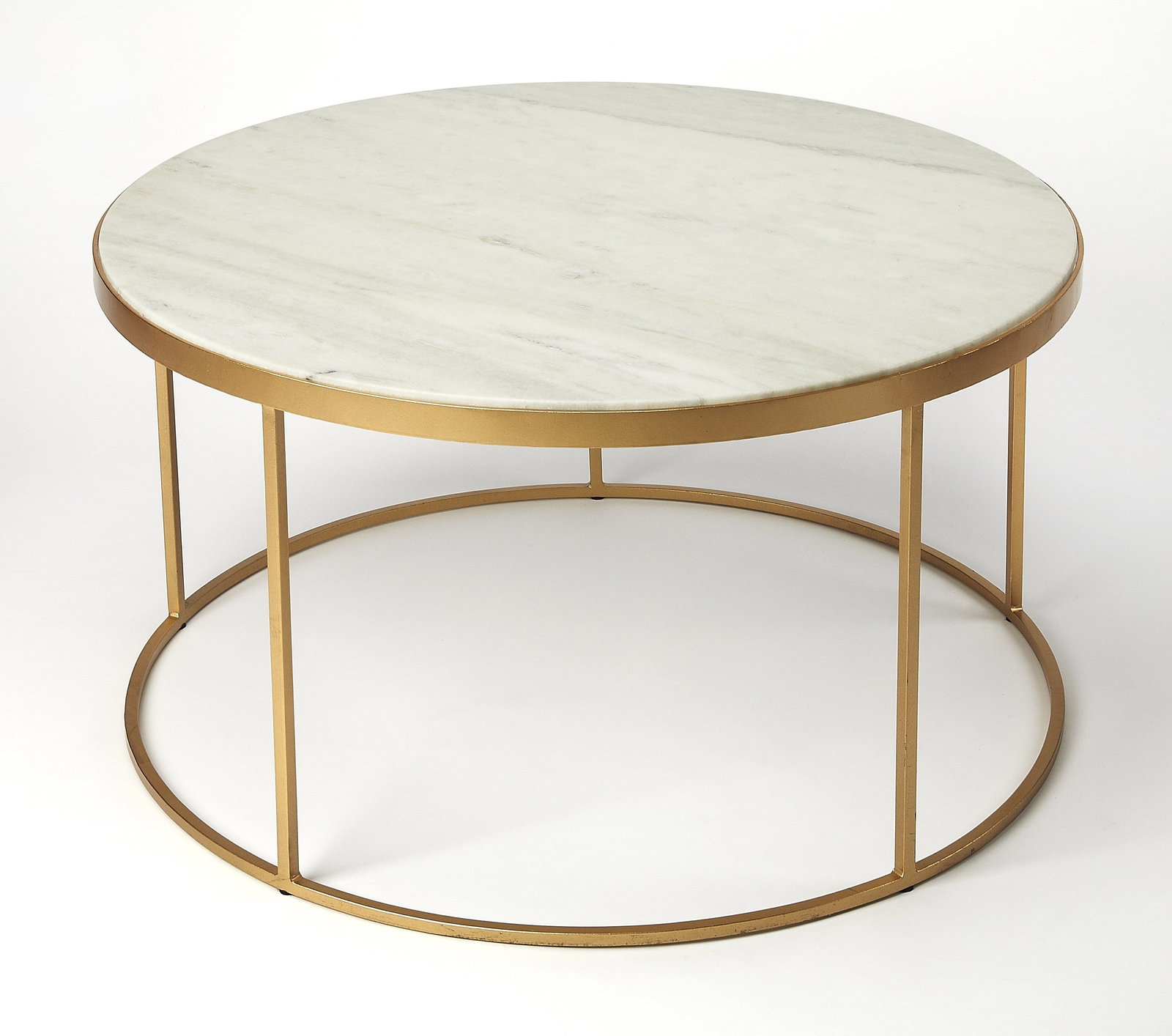 Butler Round Coffee Table with Gold Brass Base and Multi-Color Marble (1 of 3)