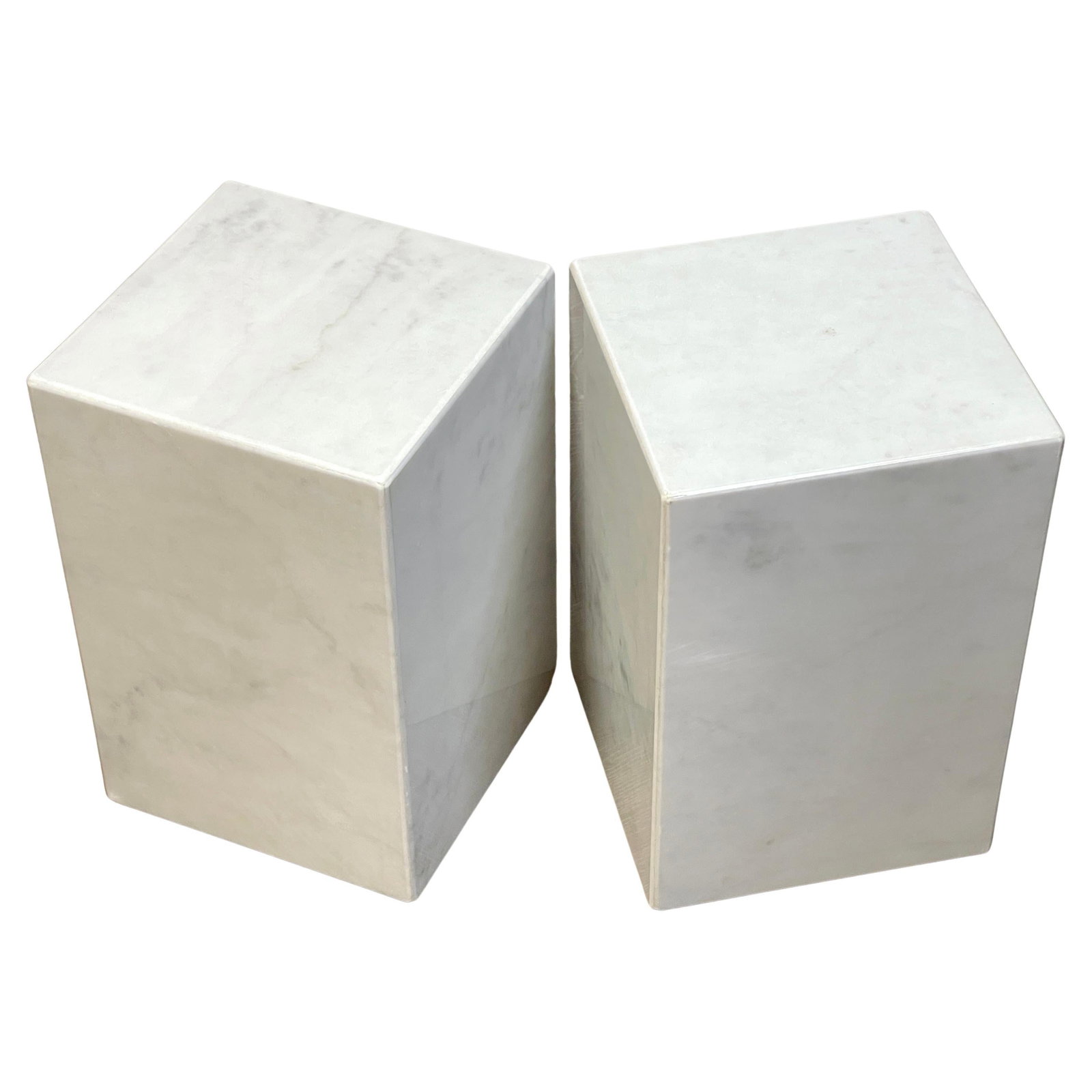 Set of 2 Italian Modern Carrera Marble Side Tables 1980s (1 of 8)