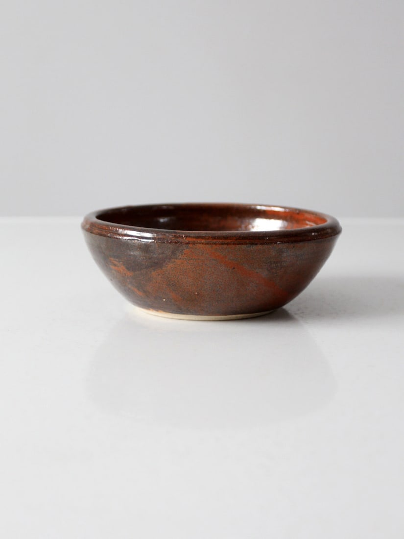 Signed Vintage Studio Pottery Bowl Deep Terra Cotta Black Glaze 6.75 Inch (1 of 11)